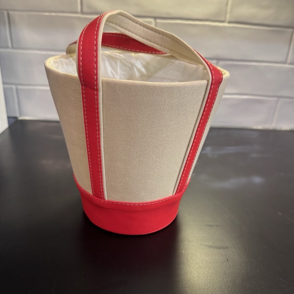 NEW Red &‎ White Tote Bag Potted Plant Holder Debi Lilly Tote Basket